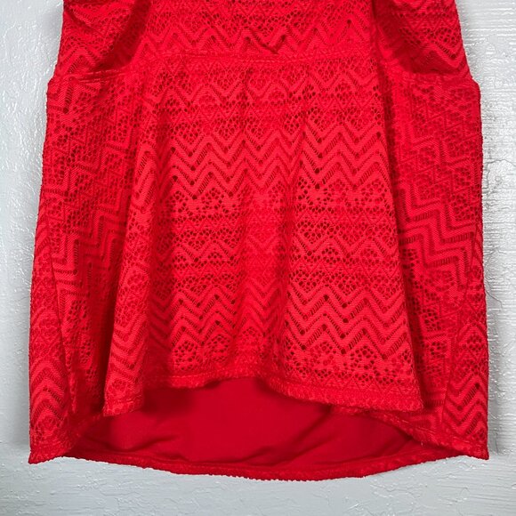 Catalina Women Plus Size 3X Red Crochet Tankini Swim Top Padded Beach Summer - Picture 7 of 11